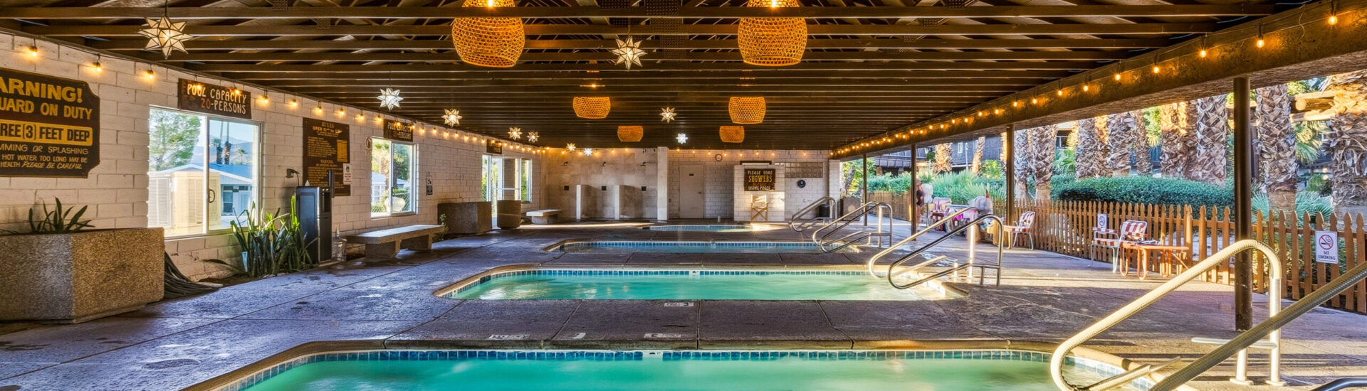 Indoor mineral hot spring pools at Sam's Family Spa